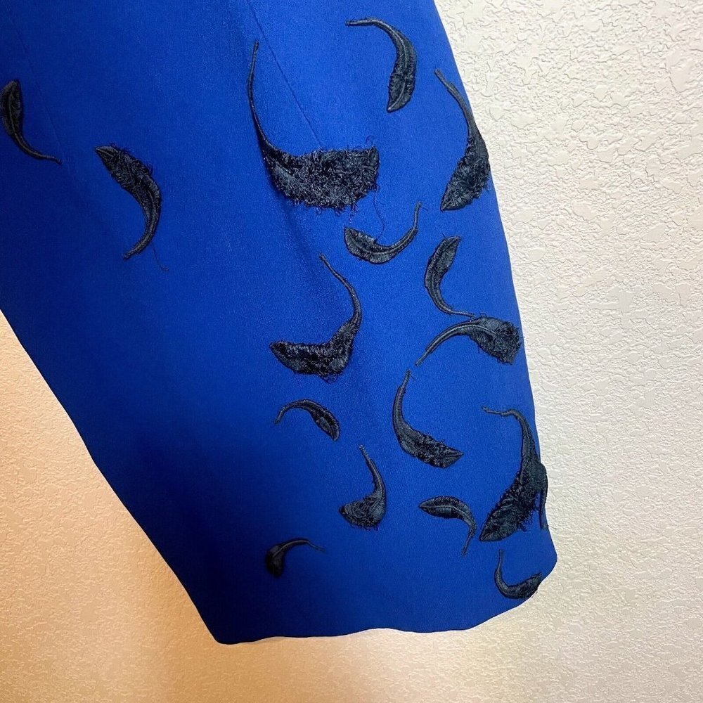 Andrew Gn Bodycon Dress Women Sz 36‎ US 2-4 Blue Sleeveless Embroidered Cocktail - Picture 2 of 12